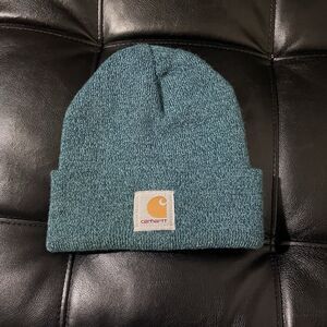 Carhartt Beanie Hat One Size Teal Blue Heather Acrylic Knit Cuff USA Made A18